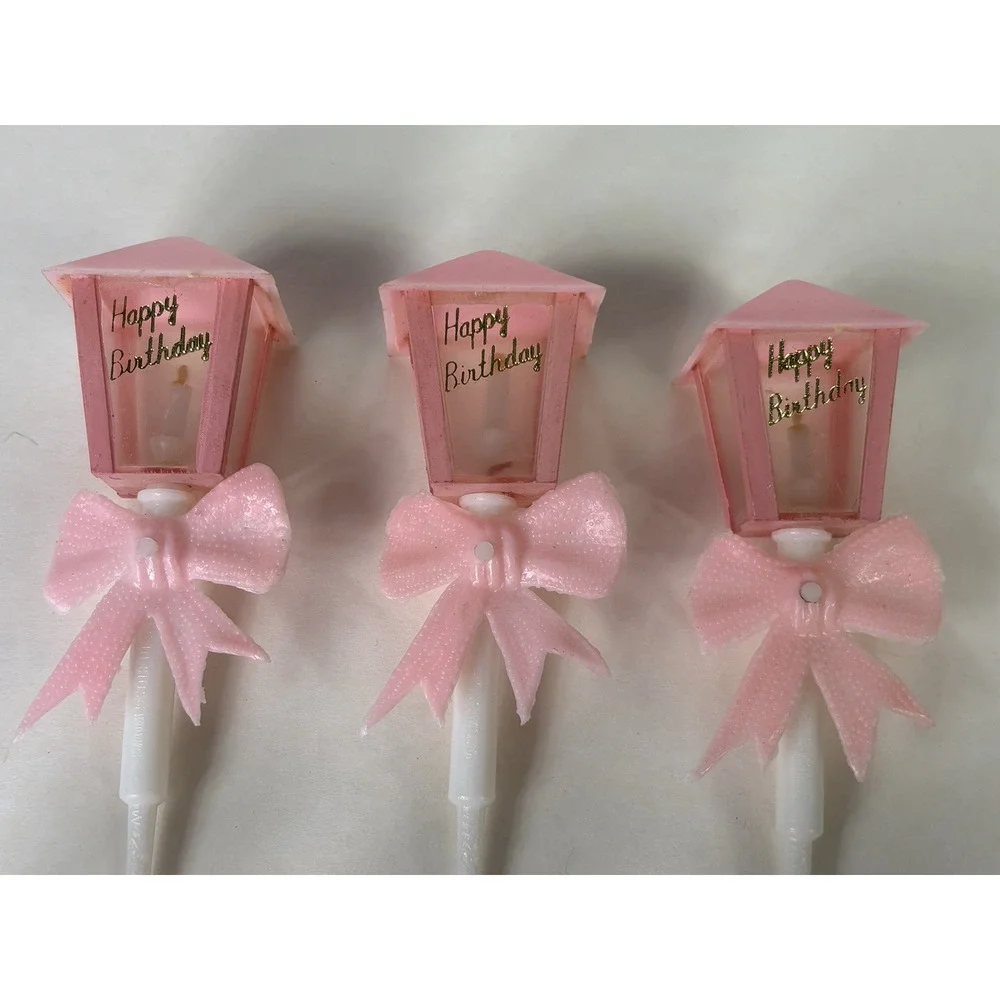 Vintage WILTON Happy Birthday Street Lamp Cake Toppers Decoration Pink Qty 7